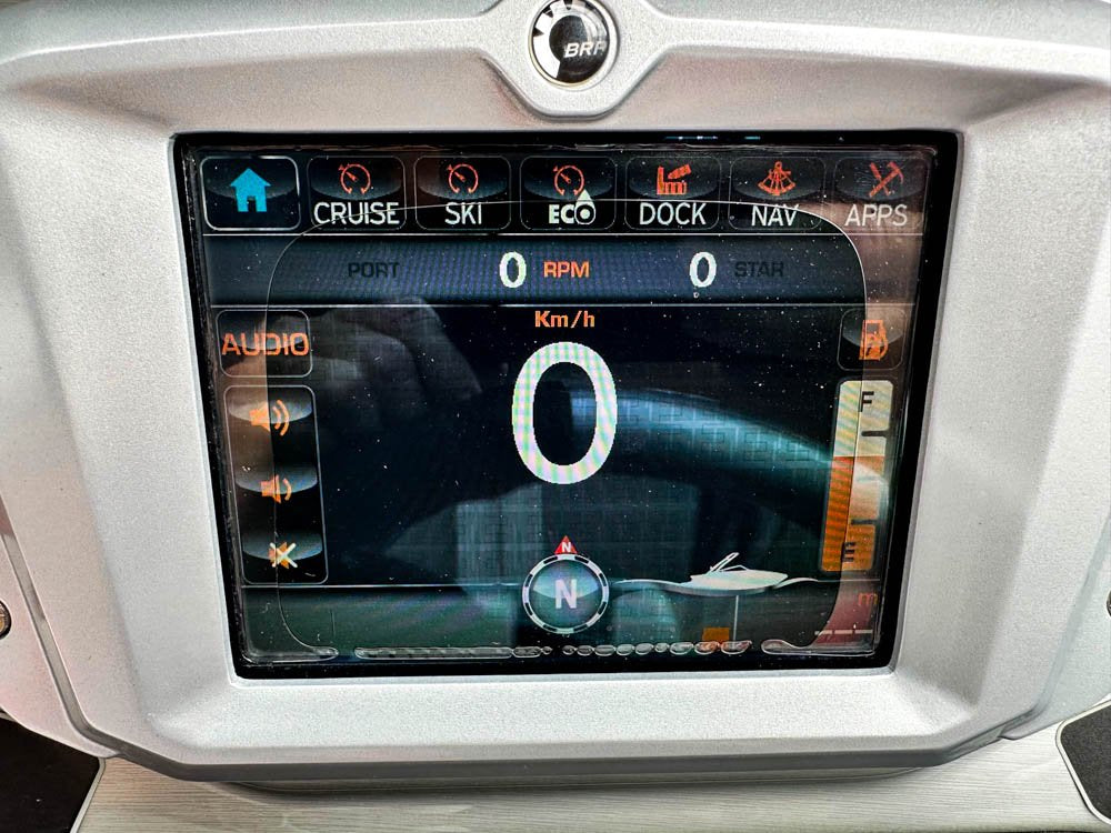 2012 Sea-Doo Challenger Wake Medallion Viper 1 6.5 inch touchscreen showing delamination across the display