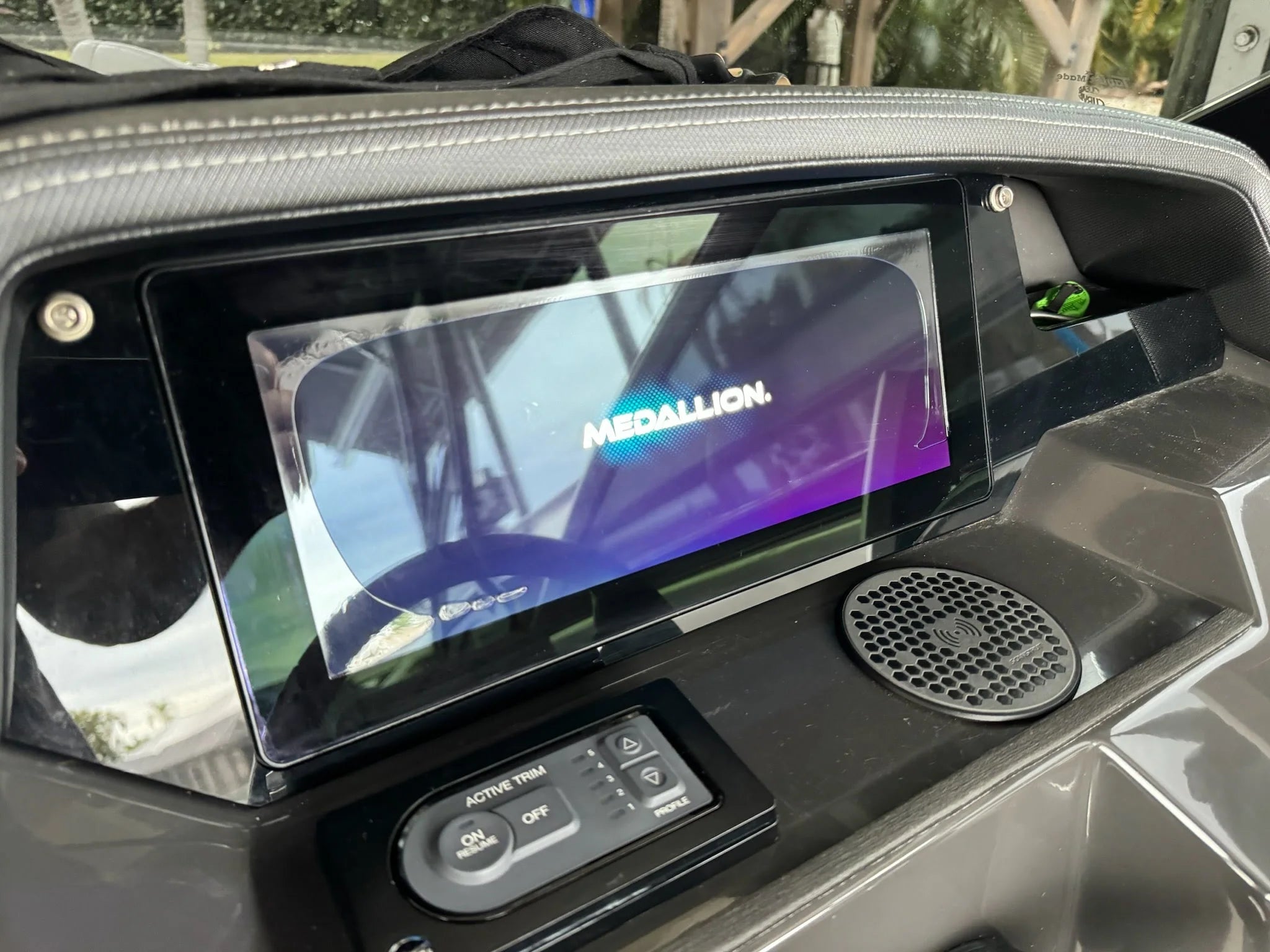 Sea Ray SLX 12 inch screen before MTC Screens repair fully delaminated watery bubble