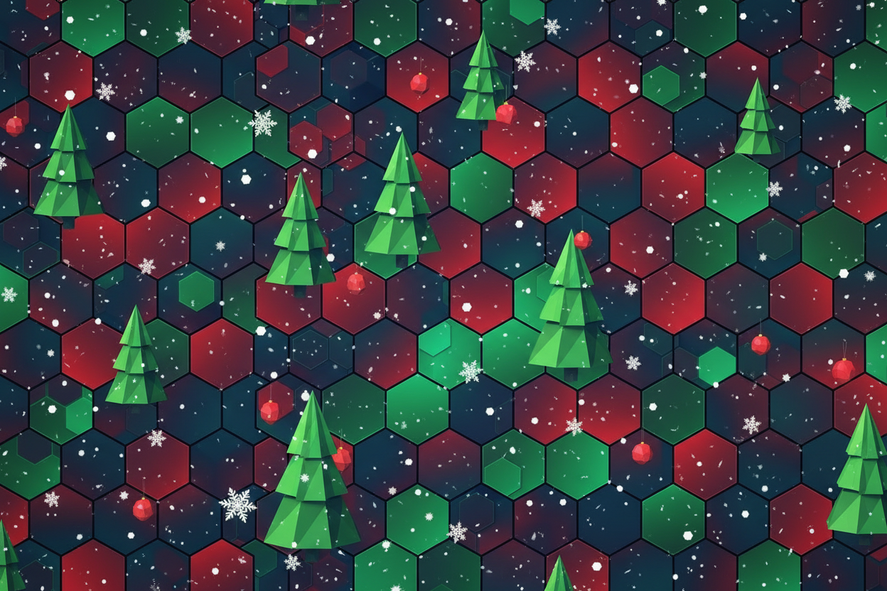 CREATE ABSTRACT HEX PATTERN USING red and green christmas style 
BACKGROUND