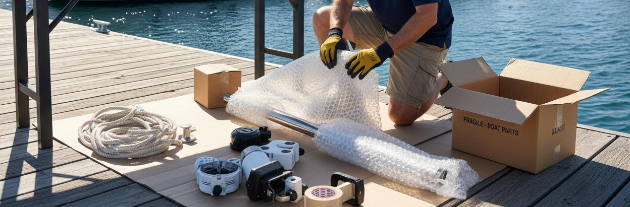 packaging parts at the boat marina